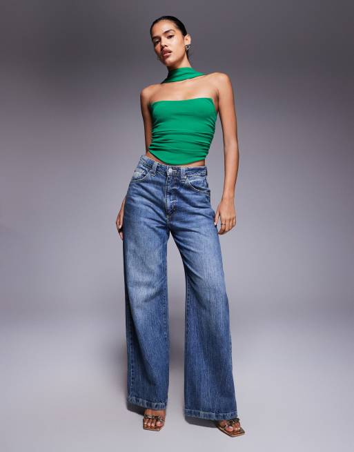 ASOS DESIGN bandeau top with scarf neck detail in green, 2 of 4