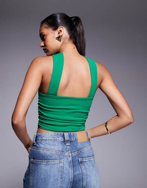 ASOS DESIGN bandeau top with scarf neck detail in green, 3 of 4