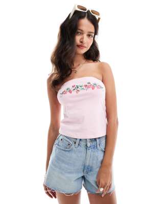 ASOS DESIGN bandeau top with strawberry graphic in pink