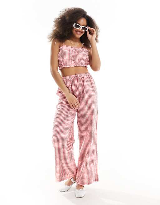 ASOS DESIGN bandeau top with tie detail in red gingham - part of a set, 2 of 4