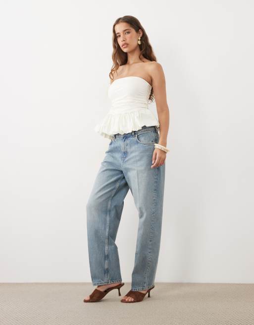 ASOS DESIGN bandeau-topp med ballongfåll, vit, 2 av 4