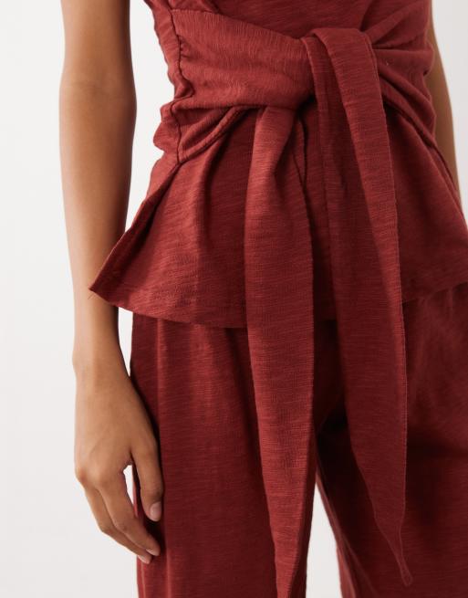 ASOS DESIGN bandeau-topp med knytdetalj i set i burgundy, 4 av 4