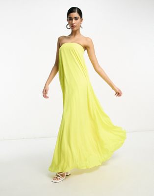 ASOS DESIGN bandeau trapeze maxi dress with elasticated back in bright yellow