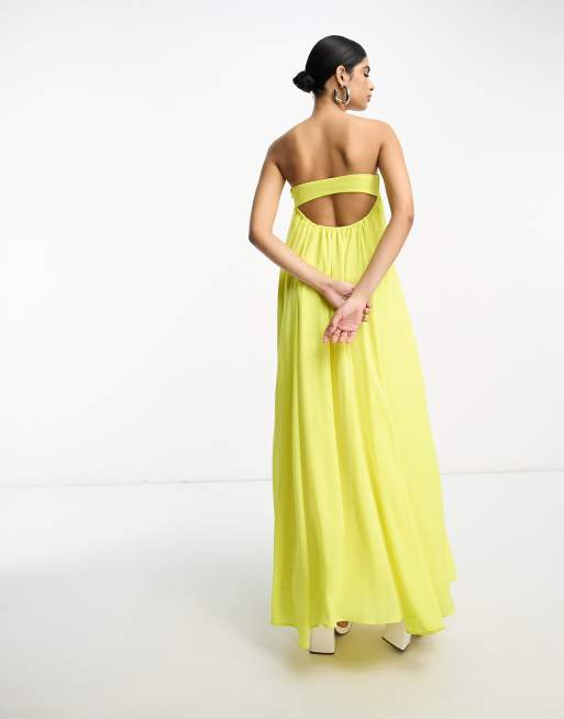 ASOS DESIGN bandeau trapeze maxi dress with elasticated back in bright  yellow