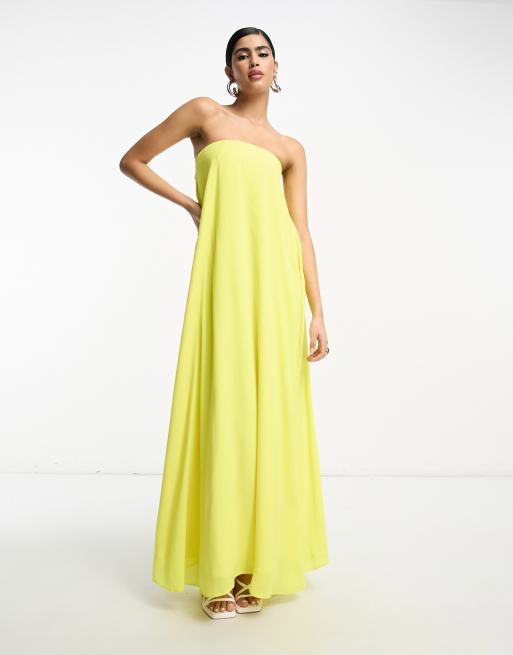 ASOS DESIGN bandeau trapeze maxi dress with elasticated back in bright  yellow