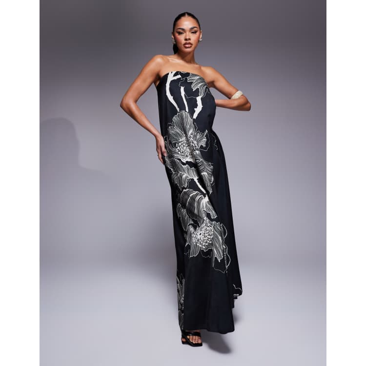 パーティードレス Black Typography-Print Maxi Dress 207593047-1-blackfloral?$