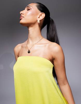 ASOS DESIGN bandeau trapeze satin maxi dress in chartreuse