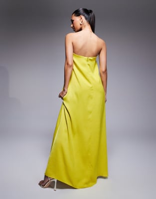 ASOS DESIGN bandeau trapeze satin maxi dress in chartreuse