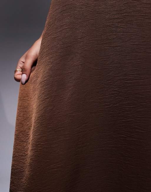 ASOS DESIGN bandeau trapeze satin maxi dress in chocolate