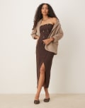 [ASOS DESIGN] ASOS DESIGN bandeau trench style pencil midi dress in chocolate-Brown 12 Chocolate