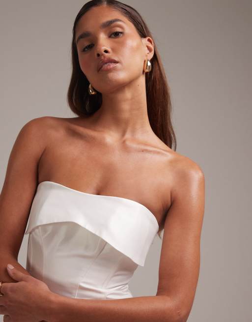 ASOS DESIGN - Bandeau-trouwjurk met structuur in ivoorwit, 6 van 6