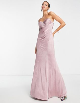 ASOS DESIGN bandeau tuck drape maxi dress in rose