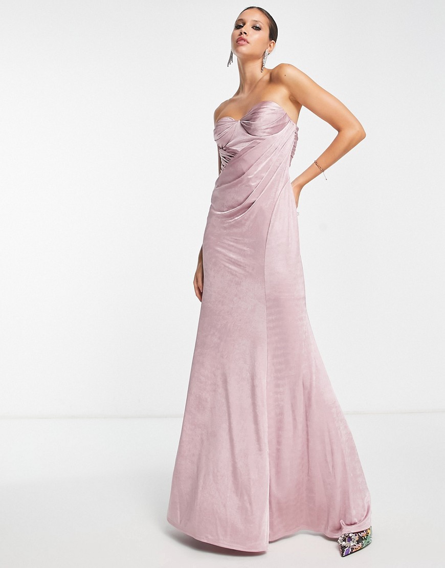 ASOS DESIGN bandeau tuck drape maxi dress in rose-Pink