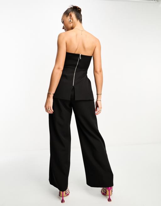 Compact Stretch Tux Bandeau Wide Leg Jumpsuit