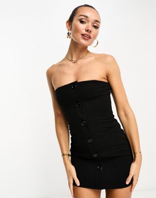 ASOS DESIGN bandeau tux mini dress with button detail in black | ASOS