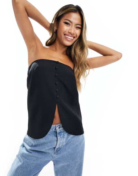 ASOS DESIGN bandeau waistcoat with buttons in black - view 1
