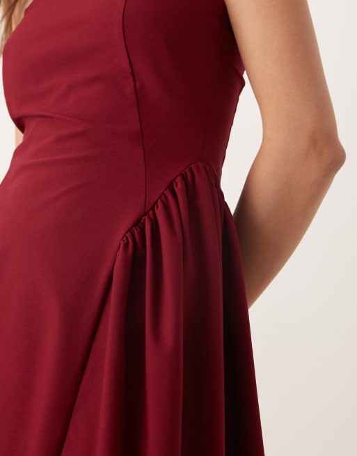 ASOS DESIGN bandeau waisted detail midi dress in wine