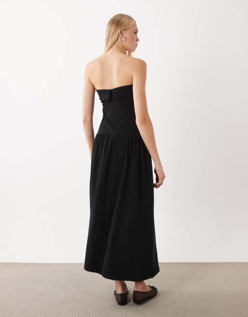 ASOS DESIGN bandeau with a dropped asymmetric hem maxi dress in black, 3 of 4