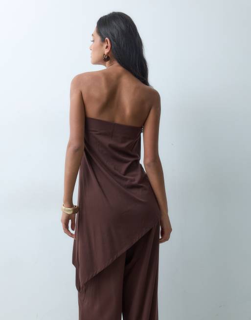ASOS DESIGN bandeau with asymmetric co-ord top brown, 5 of 5