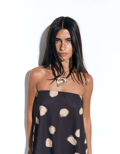 ASOS DESIGN bandeau with asymmetric hem top in blurred spot print (part of a set), 3 of 4