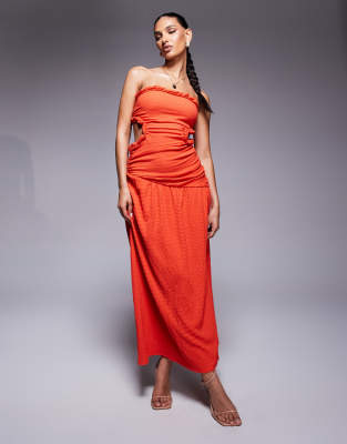 Asos Design Bandeau With Cut-outs And Asymmetric Hem Textured Maxi Dress