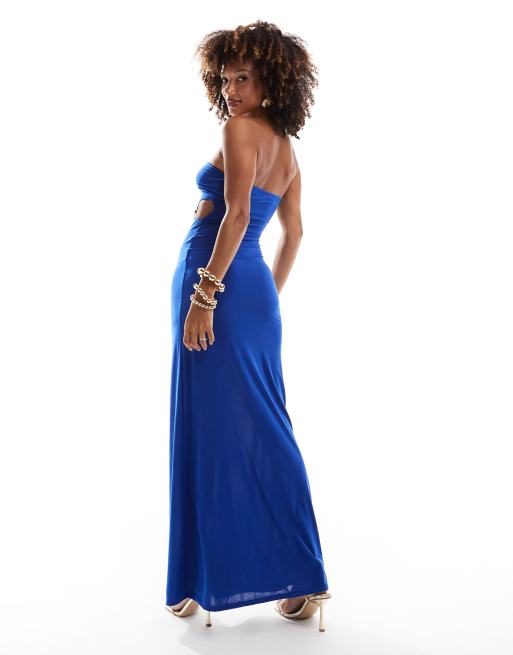 ASOS DESIGN bandeau with gold bead trim maxi dress in cobalt blue | ASOS