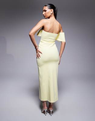 ASOS DESIGN BANDEAU WITH RUFFLE DETAIL SCUBA MIDI DRESS 