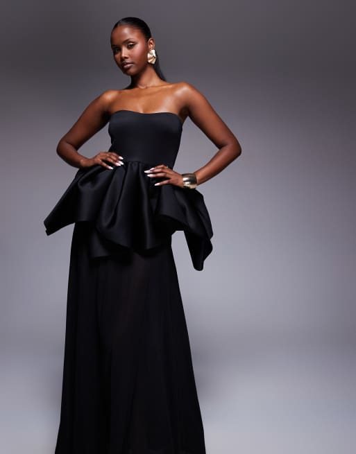 ASOS DESIGN bandeau with sheer skirt maxi dress in black in scuba-style fabric