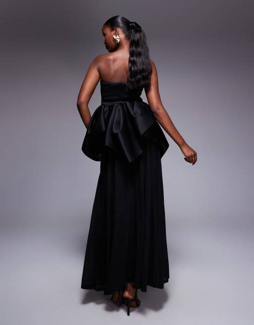 ASOS DESIGN bandeau with sheer skirt maxi dress in black in scuba-style fabric