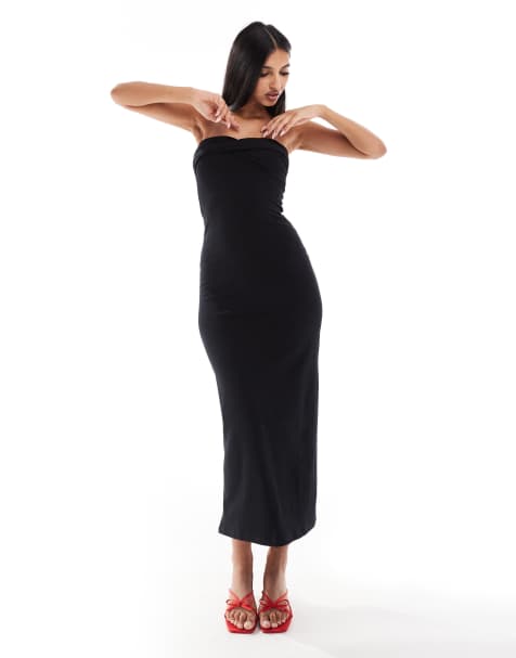 ASOS DESIGN bandeau with twist bust detail midaxi dress in black - BLACK - view 1