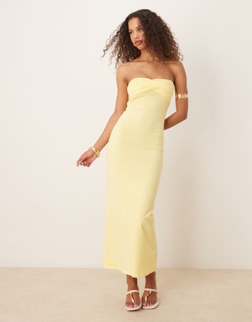ASOS DESIGN bandeau with twist bust detail midaxi dress in lemonade