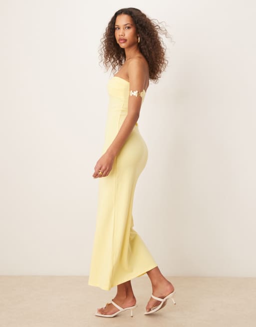 ASOS DESIGN bandeau with twist bust detail midaxi dress in lemonade