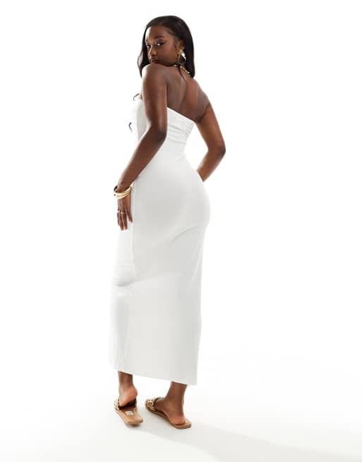 ASOS DESIGN bandeau with twist bust detail midaxi dress in white, 3 of 4