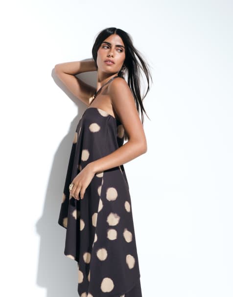 ASOS DESIGN bandeautop met asymmetrische zoom in vervaagde stippenprint - view 1