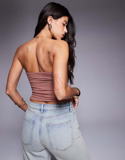 ASOS DESIGN - Bandeautop met rimpeleffect en puntzoom in chocoladebruin, 2 van 4