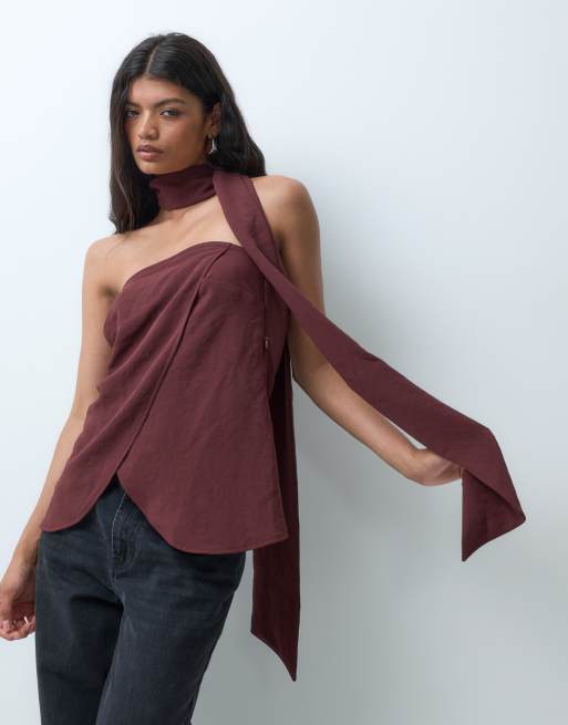 ASOS DESIGN bandeautop met sjaal in donkerbruin, 3 van 5