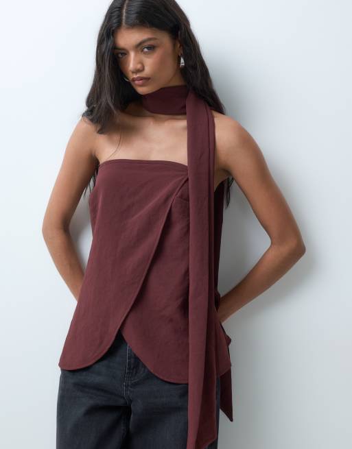 ASOS DESIGN bandeautop met sjaal in donkerbruin, 5 van 5