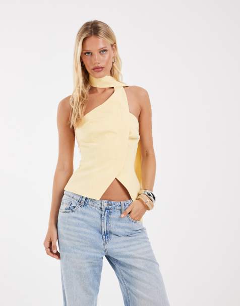 ASOS DESIGN bandeautop met taille en omslag en sjaaldetail bij de hals - view 1