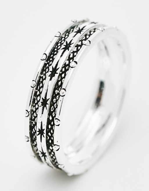 ASOS DESIGN – Bandring aus poliertem Sterlingsilber mit Himmelskörper- und Stern-Design, 3 von 4