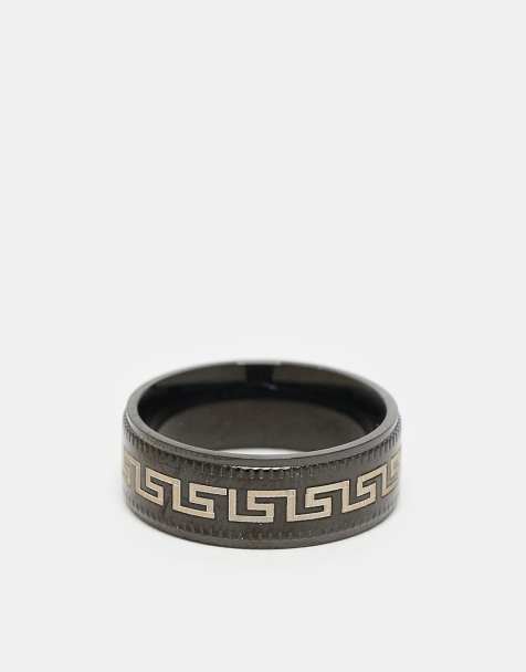 ASOS DESIGN – Bandring aus wasserfestem Edelstahl in schwarzem Farbton mit griechischem Wellenmuster - view 1