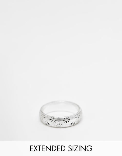 ASOS DESIGN - Båndring i poleret sølvfarve med indgraveret bladdesign - view 1