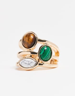 ASOS DESIGN - Bandring in Goldoptik mit mehrfarbigen Schmucksteinen in Halbedelstein-Optik-Goldfarben