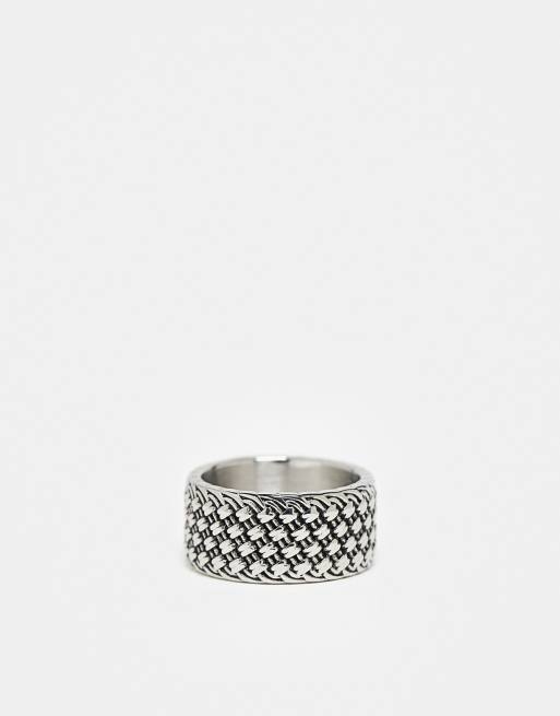 ASOS DESIGN - Båndring med tekstur i vandfast, rustfrit stål i poleret sølvfarve