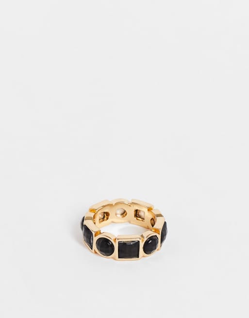 ASOS DESIGN - Bandring met zwarte stenen in goudkleur