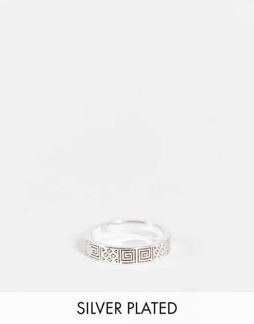 ASOS DESIGN - Bandring verzilverd met echt zilver met Grieks golvend motief