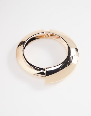 Asos Design Bangle Bracelet With Abstract Detail In Gold Tone