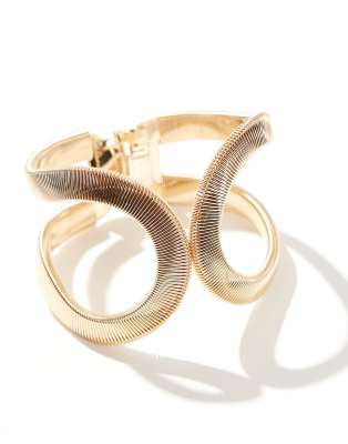 Asos Design Bangle Bracelet With Curved Textured Chain Detail