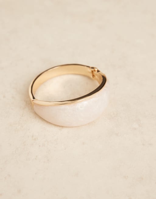 ASOS DESIGN bangle bracelet with faux pearl insert in gold tone, 2 of 3