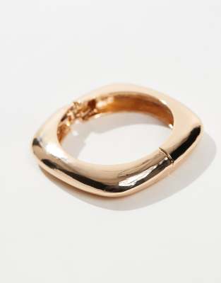 Asos Design Bangle Bracelet With Square Detail In Gold