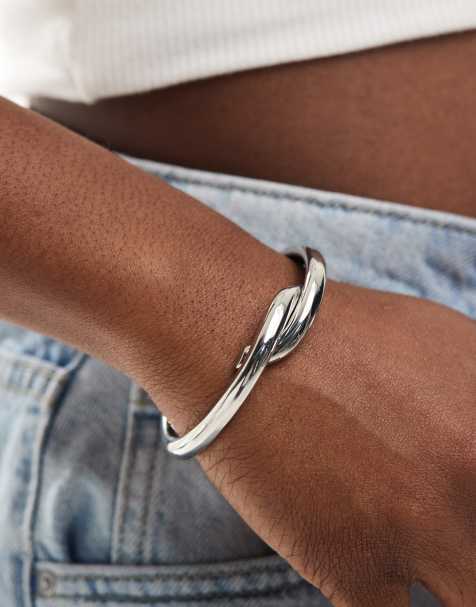 ASOS DESIGN bangle bracelet with wrap detail in silver tone - view 1